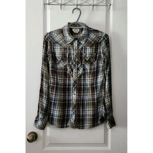 ARIAT Womens Brown Plaid ‎ Studded Western Shirt  Rodeo Cowgirl Southwest Size S